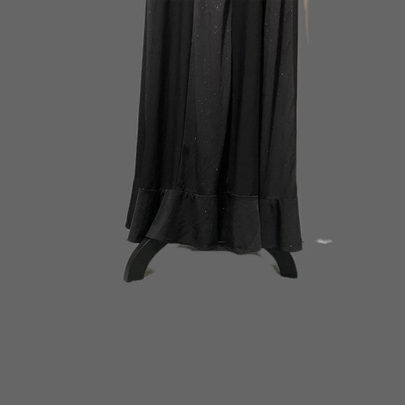 Sparkly Black R&M 2 Piece Bolero Panel Long Flare Hem Gown Dress w Jacket - Picture 4 of 9